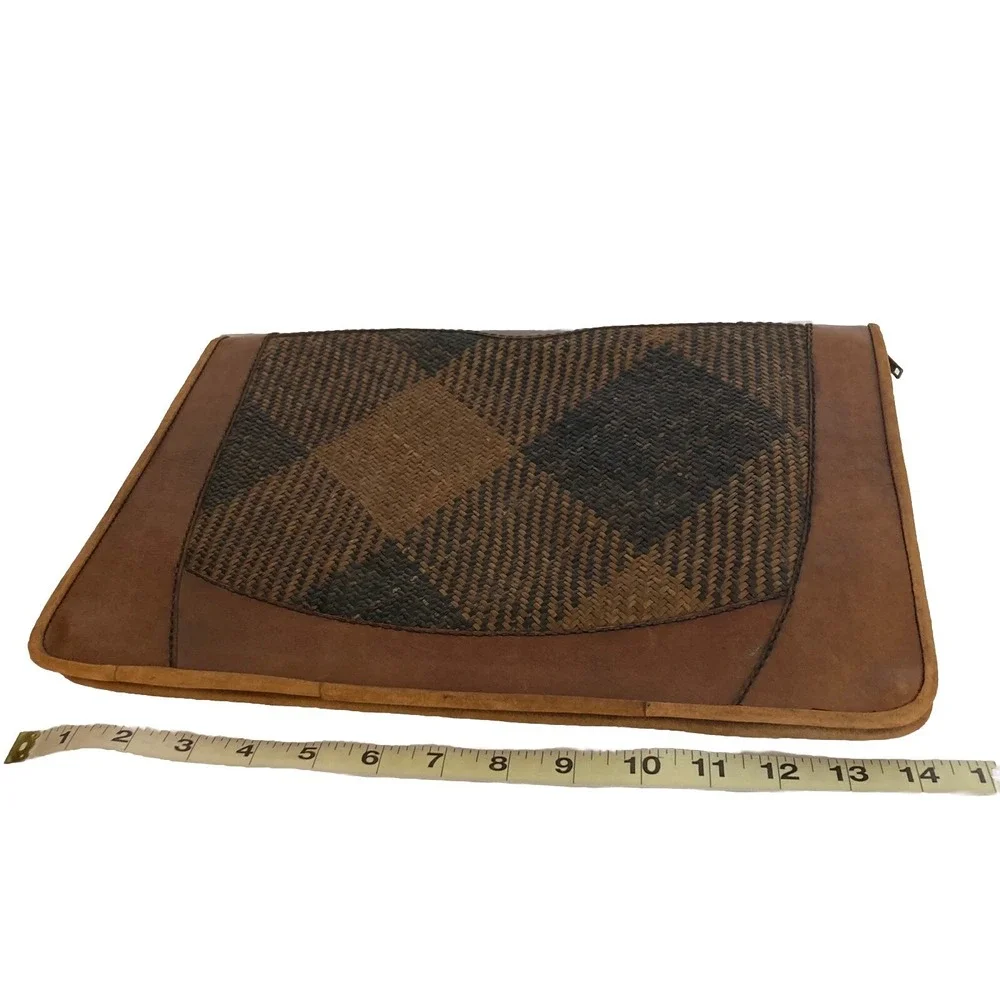 Vtg Woven Leather Zip Around Legal Notepad Folio Folder Organizer Binder Brown
